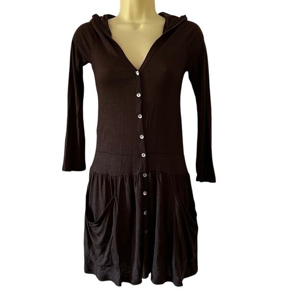 Mar-Q Brown Lightweight Knit Dress with Hood Junior Size Small Pockets - Picture 1 of 8